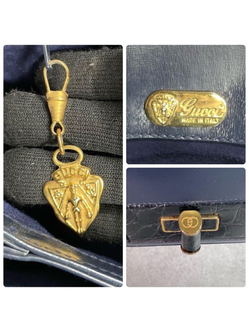 Gucci Handbag Turnlock Navy Gold Leather - Picture 10 of 10